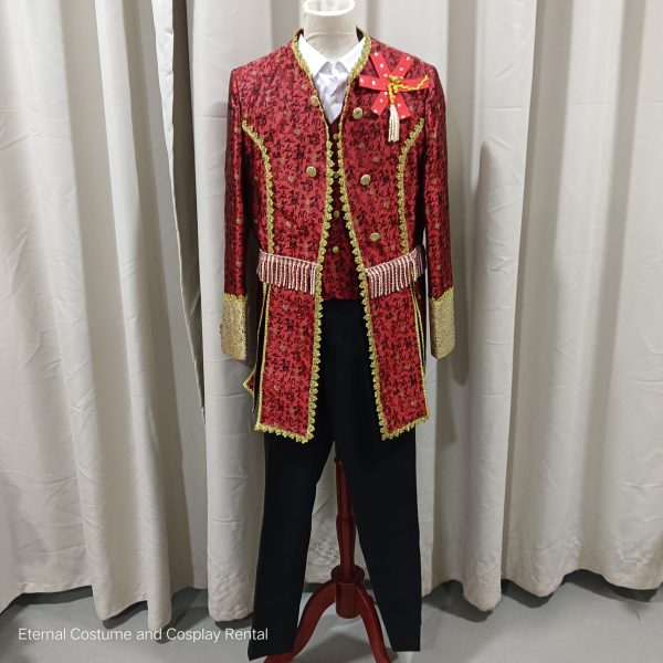 MASQUERADE Western Coat Male Maroon with Black Patterns for Rent - Image 2