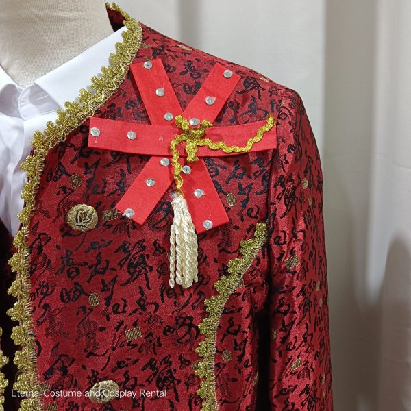 MASQUERADE Western Coat Male Maroon with Black Patterns for Rent - Image 4