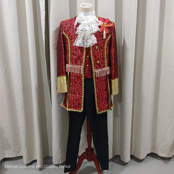 MASQUERADE Western Coat Male Maroon with Black Patterns for Rent