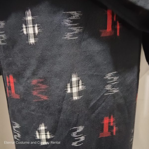 Japanese Traditional Yukata Female Black Base with Red White Pattern Suitable for Bon Odori for Rent - Image 3