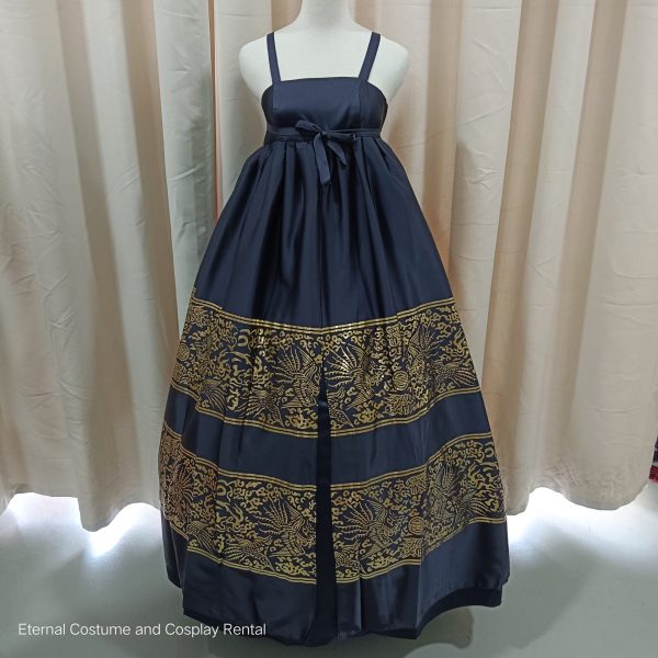KOREAN Hanbok Style Costume Female Royal Red Long Top and Black Dress Size S - XL Free Size for Rent - Image 3