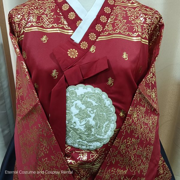 KOREAN Hanbok Style Costume Female Royal Red Long Top and Black Dress Size S - XL Free Size for Rent - Image 4
