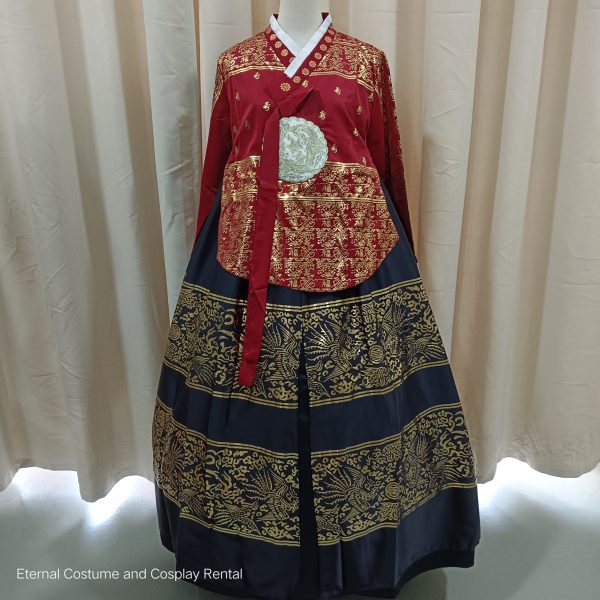 KOREAN Hanbok Style Costume Female Royal Red Long Top and Black Dress Size S - XL Free Size for Rent - Image 2