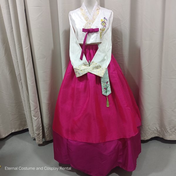 KOREAN Hanbok Style Costume Female White and Pink Size M - XL Free Size for Rent