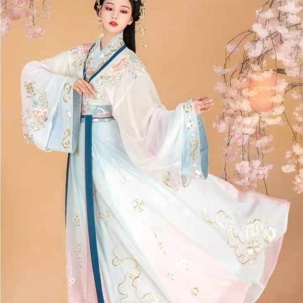 CHINESE Traditional HanFu Blue and Pink Gradient with bling bling Size M - XL for Rent