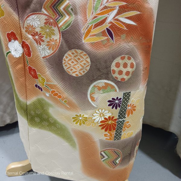 JAPANESE Traditional Kimono Houmongi Female Yellow Free Size for Rent - Image 6