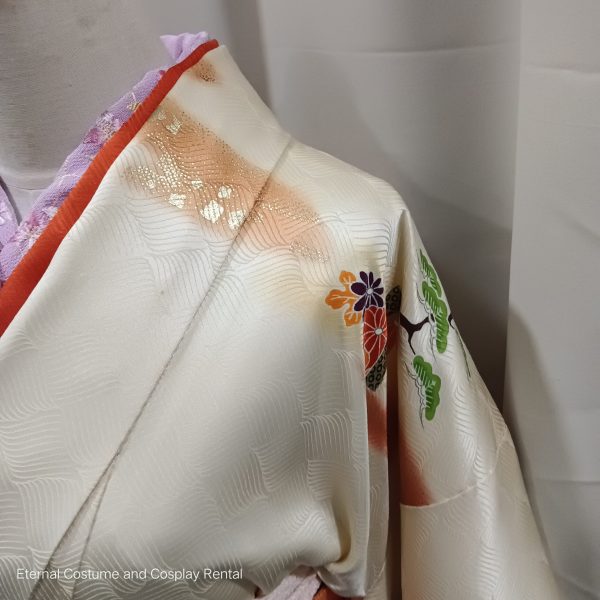 JAPANESE Traditional Kimono Houmongi Female Yellow Free Size for Rent - Image 4