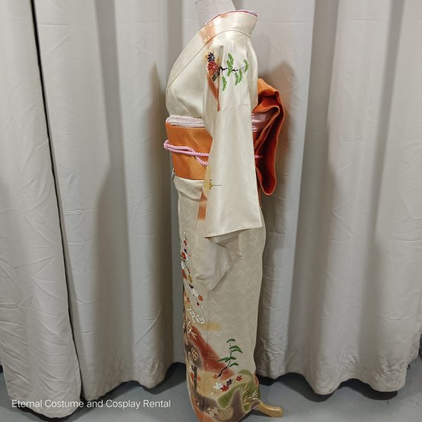 JAPANESE Traditional Kimono Houmongi Female Yellow Free Size for Rent - Image 2