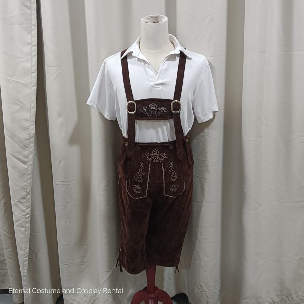 GERMAN Traditional Costume Lederhosen Male Dark Brown Short Pants Style Size M - XXL for Rent - Image 2