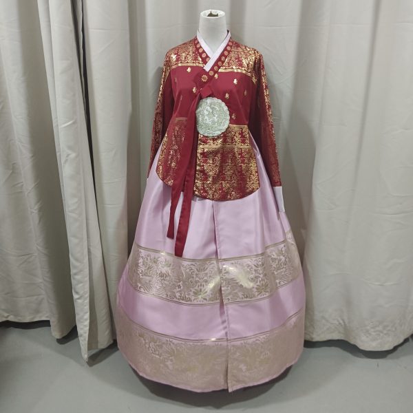 KOREAN Hanbok Style Costume Female Royal Red Long Top and Pink Dress Size S - XL Free Size for Rent - Image 2