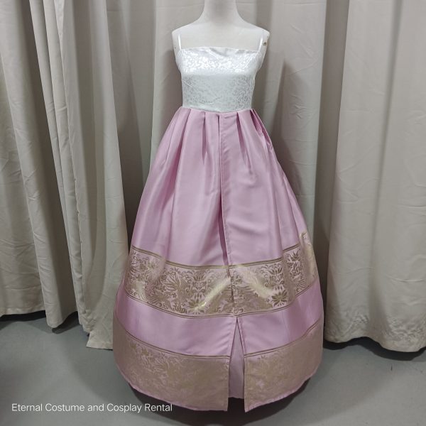 KOREAN Hanbok Style Costume Female Royal Red Long Top and Pink Dress Size S - XL Free Size for Rent - Image 3