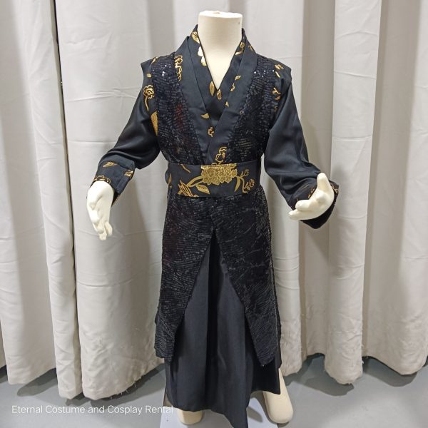 KIDS Chinese HanFu Style Costume Black and Gold Colour with Bling Bling Boy Height Below 130CM for Rent