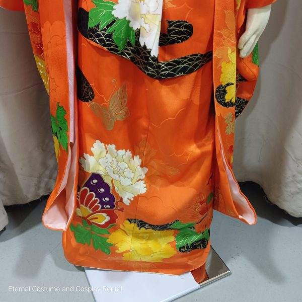 KIDS Japanese Kimono GIRL Shichigosan Orange for Rent - Image 6