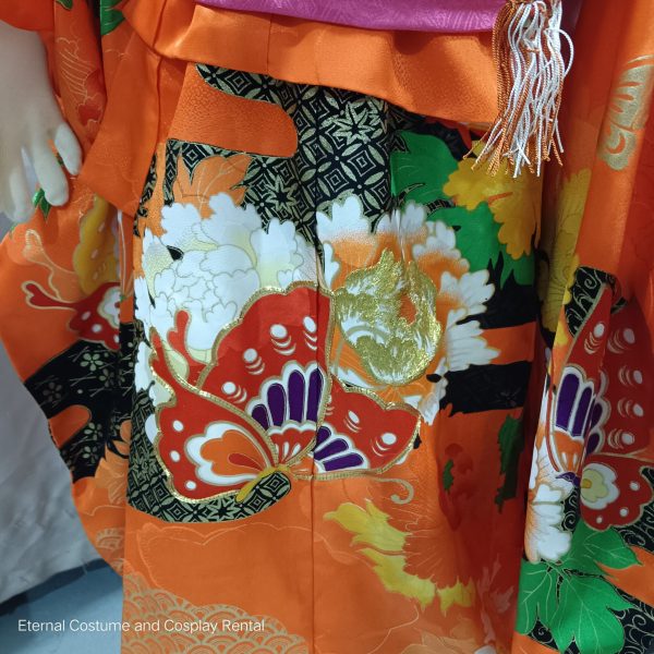 KIDS Japanese Kimono GIRL Shichigosan Orange for Rent - Image 5
