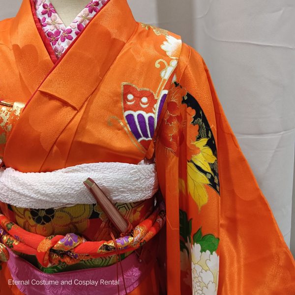 KIDS Japanese Kimono GIRL Shichigosan Orange for Rent - Image 2