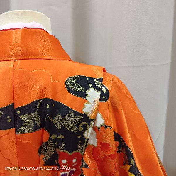 KIDS Japanese Kimono GIRL Shichigosan Orange for Rent - Image 4