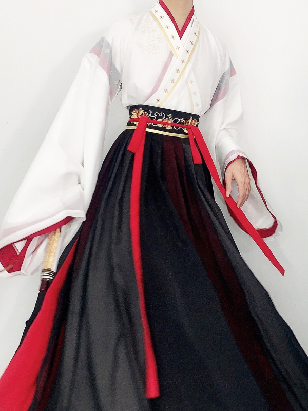 Chinese Traditional HanFu Male White Red Black S - L size (红白色交领汉服男）for Rent - Image 6