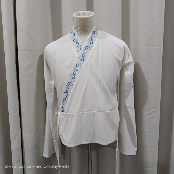 CHINESE Traditional HanFu Male White with Gradient Blue Dragon Full Embroidery for Rent - Image 2