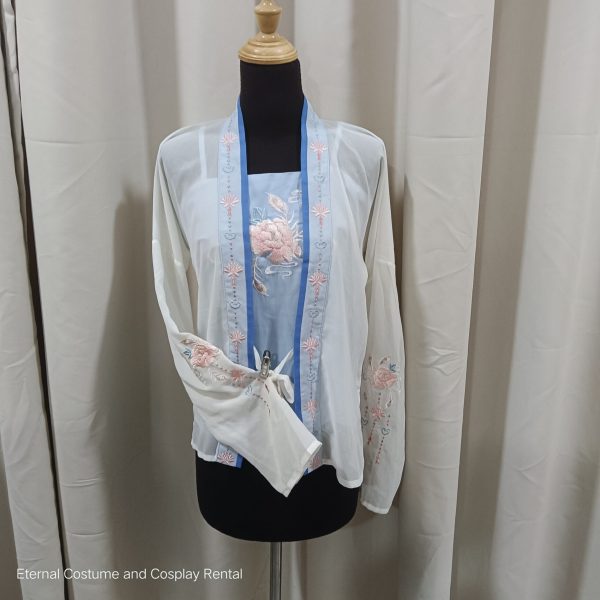 CHINESE Traditional HanFu Female White and Light Blue with BLING BLING Female Size XS - M for Rent - Image 4