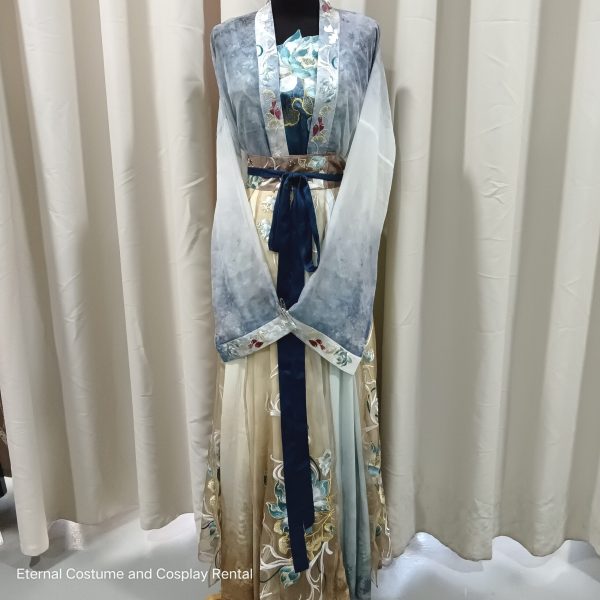 CHINESE Traditional HanFu Female Gradient Blule Yellow Singlet Style Full Embroidery Size S - L for Rent - Image 4