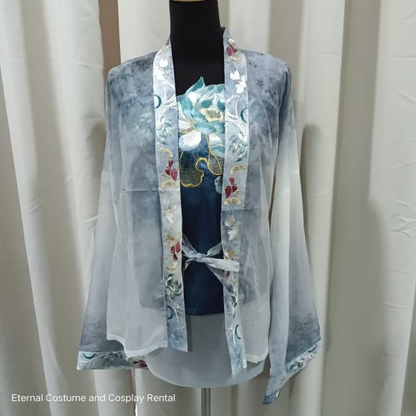 CHINESE Traditional HanFu Female Gradient Blule Yellow Singlet Style Full Embroidery Size S - L for Rent - Image 3