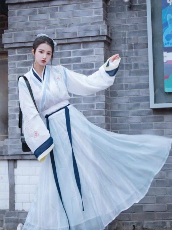 Chinese Traditional HanFu Female Light Blue XS-M size (蓝色交领汉服女) for Rent