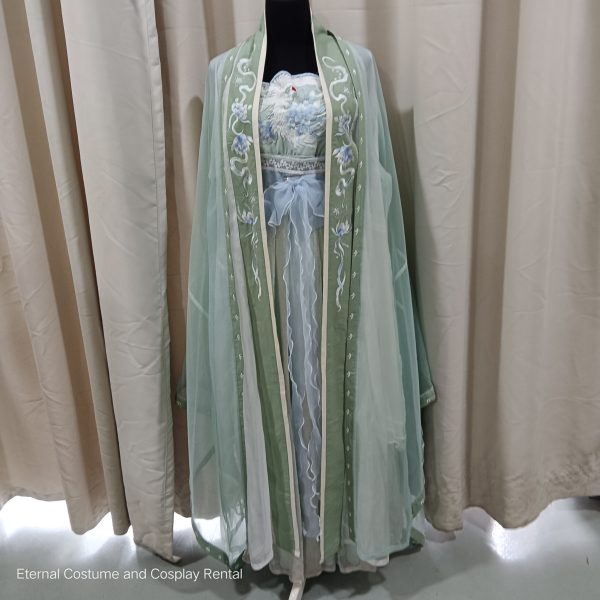 Chinese Traditional HanFu HeZiQun Light Green (诃子裙青色汉服女) for Rent - Image 6