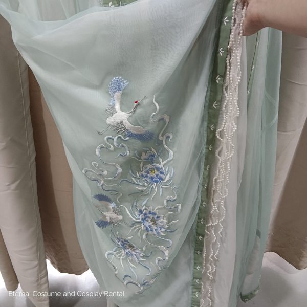 Chinese Traditional HanFu HeZiQun Light Green (诃子裙青色汉服女) for Rent - Image 9