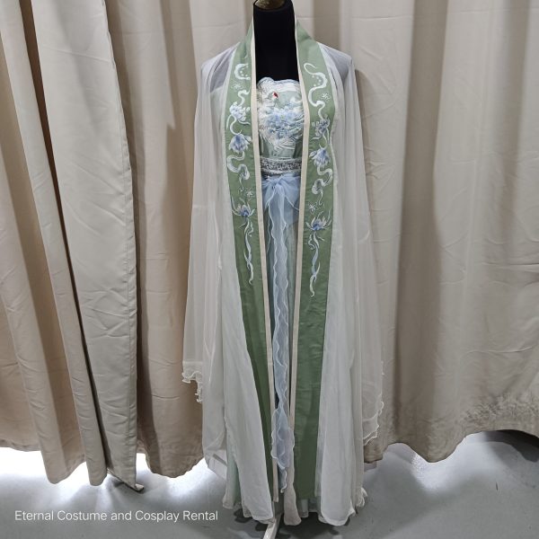 Chinese Traditional HanFu HeZiQun Light Green (诃子裙青色汉服女) for Rent - Image 4