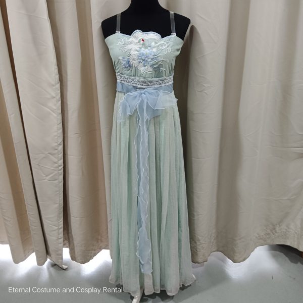 Chinese Traditional HanFu HeZiQun Light Green (诃子裙青色汉服女) for Rent - Image 2